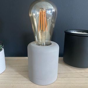 Two Concrete Base Table Lamps w/ Vintage Light Bulbs